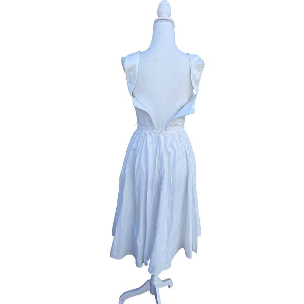 Vintage 90s Women's 4 LWD Classic Sleeveless Pleated Midi Dress V-Neck White - Picture 2 of 6